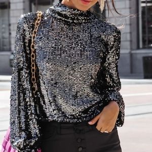 VICI sequin mock neck long sleeve top